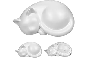 AHAILUOO Sleeping Cat Memorial Urn, Black Resin Cremation Keepsake, Indoor Pet Tribute, 8 x 5.5 x 4 Inches, Small Animal Ash Container (White)