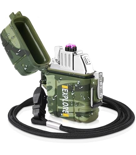 Lafagiet - Accendino USB ricaricabile, impermeabile, doppio arco, per campeggio, escursionismo, kit di sopravvivenza all'aperto, F13-Nero