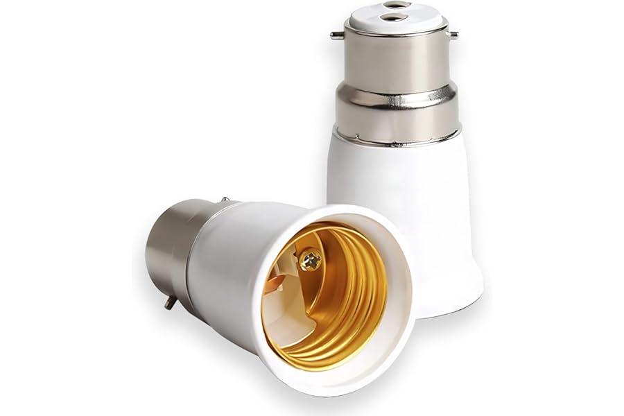 B22 to E27 Socket Converter, 2 Pcs Bayonet to Screw Bulb Adaptor Fitting for Ceiling Fan Light Bulb, Premium BC to ES Lamp Base Adapter for LED Bulbs, Incandescent, CFL Bulbs