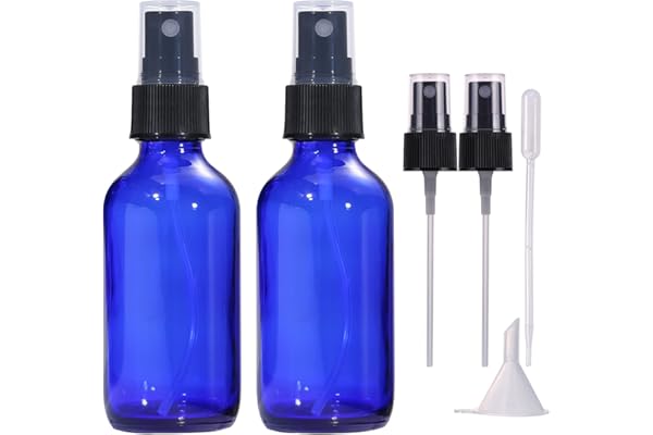 LIYUABU 60 ml Flacon Vaporisateur Vide Verre Bleu,flacons spray vide de voyage rechargeables et réutilisables pour les huiles essentielles,les cheveux,les parfums et le nettoyage (Paquet de 2)
