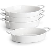 MALACASA Bake Series, Set of 4 Oval Ceramic Baking Tray, 670 ml Baking Dish with Handles, Ceramic Baking Dish for Lasagna, Ca