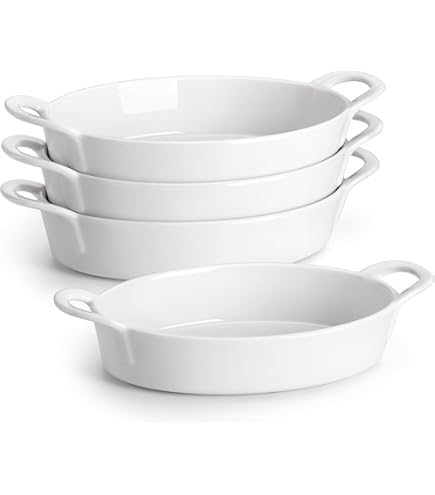 MALACASA Ovale keramische ovenschotels, ideaal voor lasagne, herderstaart en meer - kleine taartschotel, set van 4, 22 oz, wit, ovenbestendig