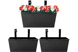 BOFUNX 3pcs Maceta de Metal Colgante con Soporte Extraíble Cubo Macetero Rectangular Plantador con Gancho Doble para Colgar Decoración Exterior Balcón Jardín Patio Pared Terraza para Flores y Plantas