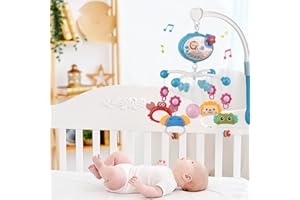 OFFFAY Cot Mobile for Babies, Baby Mobile for Crib, Hanging Projection Mobile with Music Box, Timing Function, Musical Mobile for Baby, Gifts for 0-12 Months Newborn (Blue)