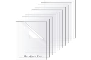 Eurtes 10 pièces 250 x 200 x 1 mm Plaque Acrylique Transparente, Feuille Plexiglass Transparent pour Remplacement de Verre, Projets DIY, Peinture, Affichage (25 x 20)