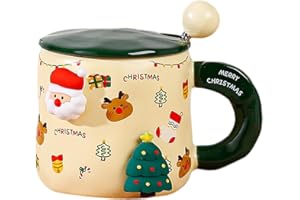 MIGIFTDY Świąteczny kubek do kawy, urocze, świąteczne kubki, 400 ml, ceramiczne kubki do herbaty, gorący lód, czekolada, mleko, z patyczkiem do mieszania, prezent, można używać w kuchence