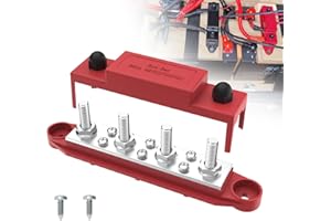 UCKASAYFY Blocco di distribuzione dell'alimentazione 250 A 12 V Bus Bar con 5/16" (M8), morsettiera a 4 post, con copertura per auto, marine, sistema di batterie (rosso)