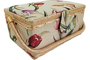 JYC CREATIVE Kleines Nähkästchen, stoffbezogenes Nähkästchen mit Fächern, Nähkästchen, Geschenk für Mütter, Freunde, Schwestern, (Tulpen, Klein)