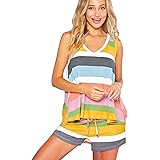 Tuta Corta Donna Studio Completi 2 Pezzi Arcobaleno Canotta Pantaloni Senza Maniche Estivi Tuta Ragazza Giovani Casual Joggin