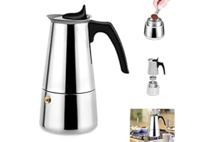‎PZJFH PZJFH Espressokocher, 450ML Espressokocher Edelstahl für 9 Tassen, Silber Mokkakanne, Moka Pot, Camping Kaffeekocher, Esspressokaffeemaschine Klein für Herdarten Geeignet
