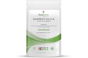 Bodygenix Bamboo Silica Capsules - 750mg Hair Skin Nails Bones Joints Antioxidant - 120 Caps Natural Food Supplement 4 Month Supply