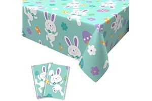 Xinvery 2PCS Easter Tablecloth,Blue Easter Party Table Cover Bunny Table Cloth Plastic Waterproof Tablecloth Easter Party Decoration 137 x 274cm