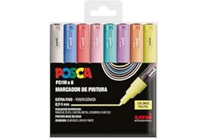 CRAFTELIER UNI Posca Estuche de 8 Rotuladores PC1M de Color Pastel de Punta Cónica Extra Fino