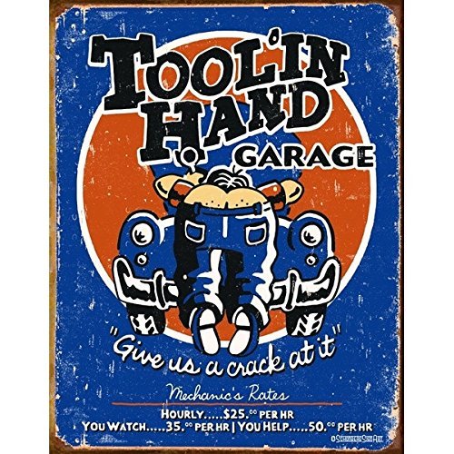Graciosa Tool 'in Hand Garage nos da un crack en it Metal Tin Sign 30 x 40 cm por Decoworld