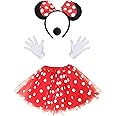 iZoeL Minnie Mouse Costume Kit incl. Red Tutu Skirt 4 Layers, Minnie Mouse Ear Headband, 2 White Gloves, 1 Black Nose - Halloween Costumes for Girls Carnival Fancy Dress for Women