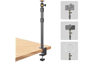 JEBUTU Kamera Tischstativ, 102cm Lichtstativ Klemmstativ mit 1/4" Kugelkopf, Kamera Tischhalterung für Webcam Ringlicht Projektor, Max. Belastung 2KG