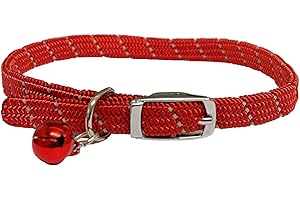 LARRYROO Cat/Kitten Reflective Softweave Collar with Safety Elastic & Bell with Safety Release (Red)