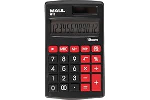 MAUL calculadora M12 | Calculadora Basica con Pantalla de 12 dígitos | Calculadora Solar con utilización de la Pila en la Oscuridad | Calculadora pequeña 11,5 x 7 x 1 cm | Negro