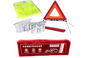 MR-STYLE Sacoche multifonctions pour véhicule Rouge Contient une trousse de secours conforme à la norme DIN 13164, un triangle de signalisation ECE, un gilet de sécurité