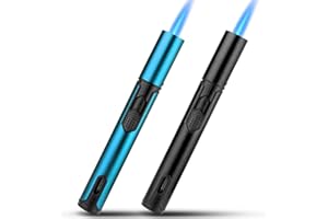 Bbsisgo 2 Stück Jetflamme Feuerzeug, 6,0-Zoll Gas Nachfüllbar Sturmfeuerzeug, Winddicht Langes Stabfeuerzeug für Kerzen, Grill, Küche, Kamin, Camping, (Verkauft ohne Butangas). Schwarz und Blau