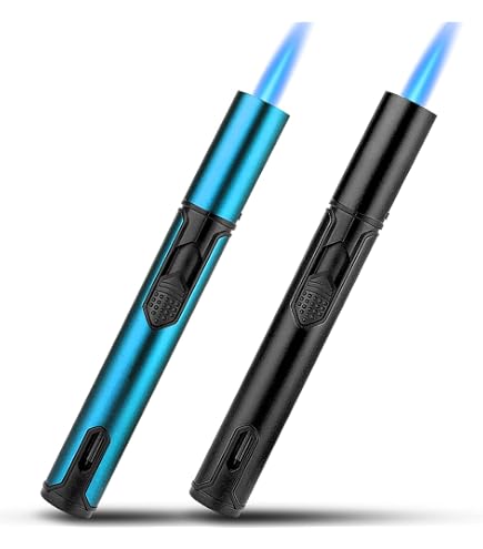 Briquet Jet Juspota 19cm | Flamme Verrouillable & Coupe-Vent | Rechargeable Butane | Température 1200°F | Rouge (Gaz Non Inclus)