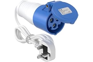 ROOTOMA Camping Electric Hook Up Cable 16Amp to 13Amp Adapter for Caravan Campervan Motorhome Accessories, 220~250V Fused UK Plug (1M)