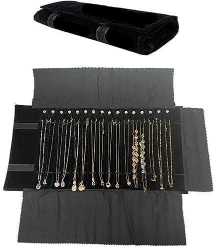 Borsa Organizer Per Gioielli Pieghevole - Grande Capacit&agrave; - In PU Nero - Portatile E Compatta
