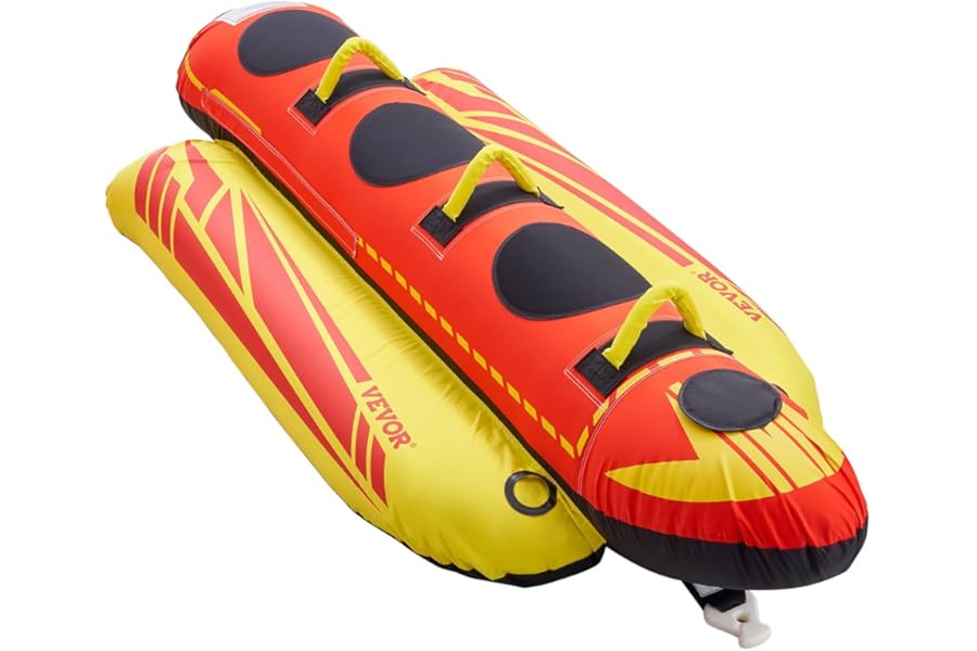 VEVOR Towable Tubes for Boating, 1-3 Riders Inflatable Boat Tubes and Towables, 510lbs Capacity Hot Dog Water Sport Tube for Boat to Pull - with Full Nylon Cover, Padded Handles & Speed Safety Valve