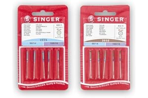 Singer Kit de 2 Paquets d'aiguilles pour cuir et tissus (826R + 832R) 2026 et 2032 130/705 H-J et H-LL (universelles, plates d'un côté)