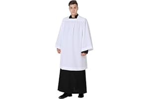 IvyRobes White Square Round Neckline Surplice Church Liturgical Vestment Choir Priest Robe