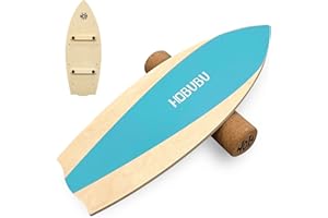 HOBUBU Balance Board Trainer, Wooden Balance Board with Cork Roller, Wooden Trainer Board for Beginners & Experts, Indoor Surfboard, Improved Stability and Core Strength