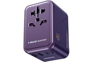 ‎MOMAX MOMAX Uniwersalny adapter podróżny, 65W GaN Adaptery podróży z wtyczkami UK/EU/AU/US, 3USB-C PD i 2USB-A QC Uniwersalna międzynarodowa ładowarka do laptopa Tablet Telefony