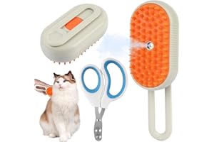 JWOGNGLS Szczotka dla kota z parą, 3 w 1, parowa, khaki, wielofunkcyjna, obcinacz do paznokci dla kotów i psów, masowanie, kąpiel, łupież