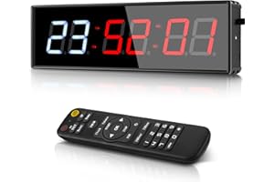 PELLOR Temporizador de Gimnasio Sports Timeter, 1.5" Temporizador Intervalos Fitness LED Programable con Cronómetro,Brillo Ajustable, Reloj de Entrenamiento con Control Remoto para Casa Garaje Externo