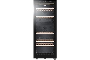 Haier Wine Bank 50 Serie 5 Cantinetta Vino Doppia Temperatura, 79 Bottiglie, Vetro Anti-UV, LED 3D, Controllo tramite App, Libera Installazione, Classe G, 49,5 x 58 x 127 cm, Nera - HWS79GDG