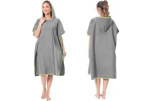 Mokani Peignoir à Langer Serviette en Microfibre Poncho de Surf avec Capuche pour Plage Surf Natation Plongée, Séchage Rapide & Léger, Convient aux Hommes Femmes Adultes (Gris)