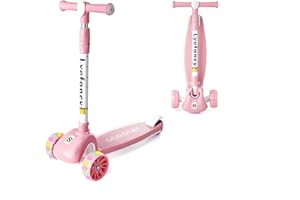 Lyefancy Kids Scooter for 2-10 Years Old Boys Girls, 3 Wheel Toddler Scooter, Childrens Folding Kick Scooter, Light up Wheels, Adjustable Height, Lean to Steer, Extra-Wide Deck
