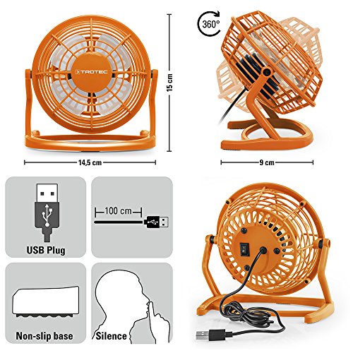TROTEC TVE 1O Mini USB Ventilator / Fan / Lüfter Pumpkin Orange, geräuscharm mit An/Aus-Schalter, 360° Neigungswinkel, ideal für Schreibtisch Laptop Notebook, oder unterwegs (orange) - 4