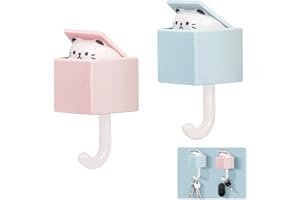Fyihoxi 2 Stück Cat Key Hook, Katzen Schlüsselhalter, Kleiderhaken Kinder, Tier Wasserfest Haken für Home Küche Schlafzimmer Mäntel Hüte Keys Stick Haken Kleiderbügel