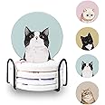 Sipoyen Drink Coasters with Holder Absorbent Coaster Sets of 4 Cute Kitty Table Coasters Housewarming Gift