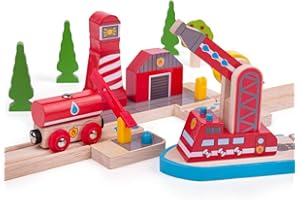 Bigjigs Rail Secours Incendie en Mer | Train en Bois | Circuit Train Bois | Jouet Enfant | Jouet Éducatif | Cadeau Enfant | Jouet en Bois | Compatible avec Autre Marques de Train en Bois