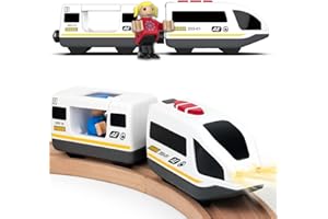 TOPLIVING Set di binari ferroviari a batteria in legno giocattolo ad alta velocità per bambini di età 3 4 5 anni ragazzi bambini attacchi magnetici auto da città con figure