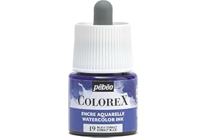 Pébéo - Encre Colorex 45 ML Bleu Cobalt - Colorex Encre Aquarelle Pébéo - Encre bleu Rendu Velouté - Encre Dessin Multi-outil Tous Supports - 45 ML - Bleu Cobalt, (Watercolor)