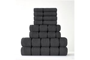 GC GAVENO CAVAILIA Juego de Toallas de algodón Egipcio, Altamente absorbentes y de Secado rápido para baño, (2 Manos - 2 baños - 4 Caras) Juego de Toallas de 8 Piezas Gris Oscuro