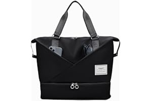 Fioretto Womens Travel Bag Duffle Bag with Laptop Compartment, Water Resistant Gym Bag Weekend Bag Overnight Hospital Bag Holdall with Separated Shoes Compartment & Wet Pocket Black