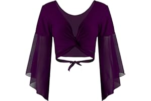 HULIJA Damen Bauchtanz Oberteil Langarm Crop Top Mit Schnür Chiffon Bolero ​Tops Bluse Tanzjacke Belly Dance Oberteil Bauchtanz Bühnenauftritt