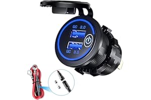 HOEMBPN YGL Chargeur de Voiture USB pour Moto,12/24V Adaptateur de Prise Double USB/QC3.0 étanche, Chargeur avec Interrupteur pour Bateaux, Remorques, Voitures, Bus