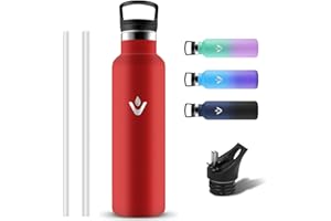 Grsta Botella Agua Acero Inoxidable, Reutilizable Botella Termica 1 litro con Pajita y Filtro, Sin BPA Cantimplora Termica con 2 Tapones, Termo a Prueba de Fugas para Deporte, Gimnasio, Cámping