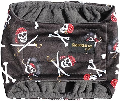 Glenndarcy Male Dog Belly Band - Urine Incontinence - Pirates (Medium Long Band and 2 Washable Pads)