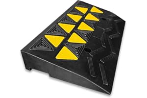 Floordirekt Rampa per soglia Blanc – rampa per soglia e marciapiede 8 cm di altezza con marcatura gialla – Rampa per sedia a rotelle per accessibilità su cordoli e marciapiedi in gomma riciclata